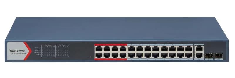 Hikvision L2 Smart Managed Switch 24 10/100M RJ45 PoE ports 2 Gigabit combo ports 802.3af/at PoE...